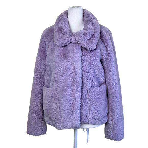 LEITH Sz XS Fur-Fect Fuzzy Faux Fur Jacket in Lavender Cute Elegant Warm - Picture 8 of 16